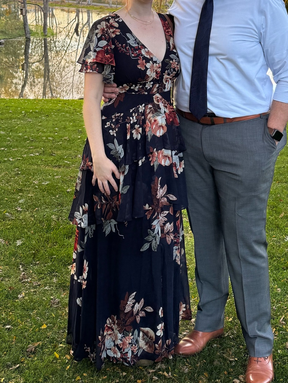 Lulus Floral Navy Maxi Dress with V-Neck